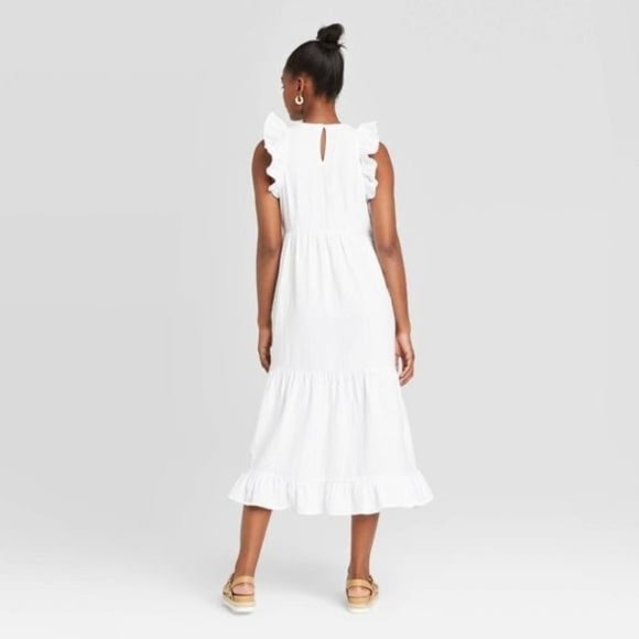 New Universal Thread White Tiered Ruffle Dress - Picture 3 of 7